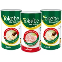 Yokebe Paket - 2x Classic 500 g + 1x Erdbeer 500g - Diätshakes zur Gewichtsabnahme - Diät-Drinks mit Proteinen und wertvollen Inhaltsstoffen