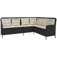 vidaXL Gartensofa in L-Form mit Kissen Schwarz Poly Rattan