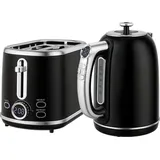Wasserkocher- und Toaster-Set, LED-Anzeige, 1,7 Liter, 2200W, Retro-Design, Memory-Funktion, Schwarz