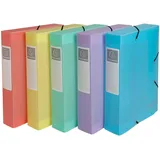 Exacompta 59370E 8x Archivbox Exabox A4 PP 700μ, Rückenbreite 60mm, Chromaline Pastell - Farben sortiert