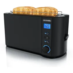 Arendo Toaster Edelstahl Langschlitz 4 Scheiben, integrierter Brötchenhalter, Bräunungsstufen 1-6, Brotzentrierung, automatisch Abschaltung, Display