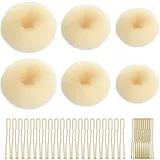 CORTNEY Donut Hair Haardonut Maker Set mit 6 Stück Beige Haardutt, 30 Stück Gold U-Form Haarspange Haarnadel, Dutt Hilfe Hochsteckfrisuren Zubehör, für Kinder Mädchen Frauen