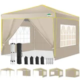 COBIZI Pavillon 3x3 Wasserdicht Stabil Winterfest Partyzelt, Faltpavillon 3x3 mit 4 Seitenteilen, 100% Wasserdicht und UV 50+ Tragbares High End Tragbarkeit Gartenpavillon, Khaki