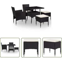 The Living Store 5-tlg. Garten-essgruppe Schwarz Poly Rattan Und Glas - Gartenmöbel - Essgruppen - Outdoor Möbel - Rattan Gartenmöbel - Poly Rattan