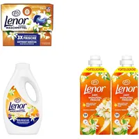 4tlg. Lenor Wohlfühl Orange Weichspüler | Pods | Waschmittel + 3tlg. EK-Set Weiß