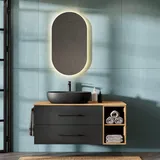 Planetmöbel Waschtischunterschrank LUX 120 cm Gold Eiche / Anthrazit mit Waschbecken Schwarz