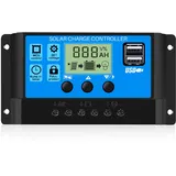 Thlevel 30A 12V/24V Solar Laderegler Solar Ladegerät Controller Solarpanel Batterie Intelligente Solarregler PWM mit 5V Dual USB Port LCD Anzeige für Blei Säure Batterien