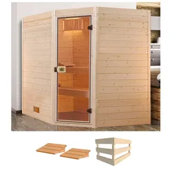 Sauna WEKA "Valida Eck 3", beige (natur), ohne Ofen, (ohne Ofen), Saunen, ohne Ofen