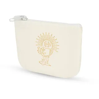 NKlaus Dekofigur Rosenkranz Kunstleder Etui weiß 6x8cm motiv Kelch IHS Christusmonogram, Made in Germany