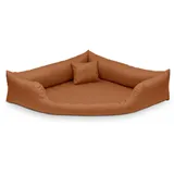 Juelle Hundebett aus Kunstleder Eckig für mittlere und große Hunde, Kuscheliges Kissen, Sofaform Gabi M-XXL (80x80cm, Karamell)