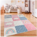 Paco Home Kinderteppich »Eliz 396«, rechteckig, Spielteppich, Patchwork-Muster, Motiv Regenbogen, Wolke, Herz, pink