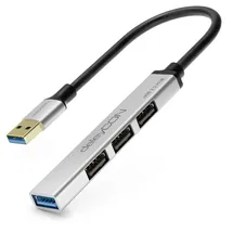 deleyCON USB A HUB 4 Port Mini Verteiler Mehrfachstecker USB Splitter bis zu 5 Gbps - Aluminium Gehäuse, 15cm, für PC, Laptop, Notebook - Silber