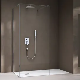 doporro Duschwand Walk-In Dusche Duschtrennwand 80x130cm mit rechteckigem Stabilisator Eckdusche aus 8mm ESG-Sicherheitsglas Klarglas inkl. Nanobeschichtung Bremen01K-L