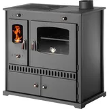 Prometey Kaminofen mit Backfach und Herdplatte Perfect Eco Schwarz Rechts Holzofen 7 kW Kamin Ofen Holz Werkstattofen Hüttenofen Heizofen Gartenofen - Schwarz