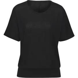 VIVANCE Kurzarmshirt "mit breitem Bund", Damen, Gr. 36/38, grün (graugrün, schwarz), Feinstrick, Obermaterial: 55% Polyester (REPREVE), 43% Viskose, 2% Elasthan, meliert, bequem normal, Rundhals, Shirts, aus luftigem Viskose-Feinstrick
