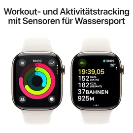 Apple Watch Series 10 GPS + Cellular 46 mm Titangehäuse gold Sportarmband polarstern M/L