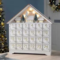 Adventskalender aus Holz mit Schubladen, wiederverwendbarer LED-Beleuchtung, 24-tägiger Countdown bis Weihnachten, große faltbare Adventsbox mit