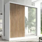 mebloland Schwebetürenschrank LINA, 2-türig Schrank 200 cm mit Spiegel - weiß