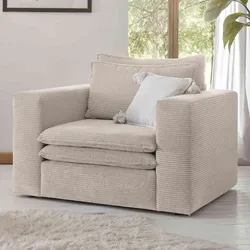 Breiter Sessel in Beige Cord modernes Design