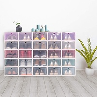Kaichenyt 20 Stück Schuhboxen, Faltbarer Schuhkarton Stapelbare Kunststoff Schuhaufbewahrungsbox Transparenter Schuh-Organizer mit Deckel für Damen und Herren, 33 x 23 x 14 cm (Blau)