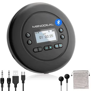 MONODEAL Tragbarer CD Player Bluetooth, Wiederaufladbar Discman für Auto und Kinder, Anti-Skip, klein mit Kopfhörer