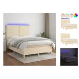 vidaXL Boxspringbett mit Matratze & LED Creme 140x190 cm Stoff