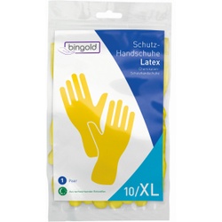 BINGOLD Schutzhandschuhe Latex, gelb, Mehrweghandschuhe aus Latex, baumwollbeflockt, besonders weich, 1 Paar, Größe L