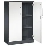 Flügeltürenschrank ASISTO Höhe 1292 mm Breite 800 mm 2 Fachböden schwarzgrau/verkehrsweiß. C+P 53879149