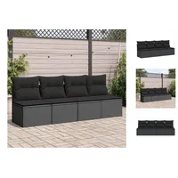 vidaXL Gartenbank Gartensofa mit Kissen 4-Sitzer Schwarz Polyrattan Außenbereich schwarz
