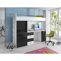 Compleo Jugendbett Hochbett mit einer Leiter, Kleiderschrank und Schreibtisch MOES, Kinderzimmmer, Jugendzimmer schwarz