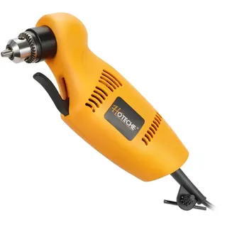 Hoteche 450W Winkelbohrmaschine – Leistungsstarker 220-240V Bohrer mit 0-1400rpm, 10mm Schlüsselaufnahme, variablem Geschwindigkeitsregler, VDE-Stecker, inkl. Zubehör – Ideal für Holz und Metall