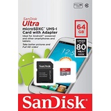 SanDisk microSDXC Ultra 64GB Class 10 80MB/s UHS-I + SD-Adapter (SDSQUNC-064G-GN6MA)