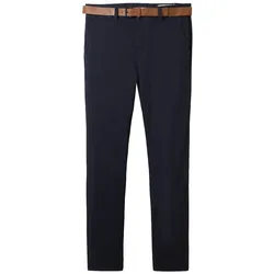 TOM TAILOR DENIM Herren Chino Hose mit Gürtel, blau, Uni, Gr. 32/34