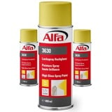 Alfa Lackspray 400 ml für Innen und Außen - Sprühlack zum Lackieren und Dekorieren, hohe Deckkraft Farbspray, Sprühdose, Made in Germany (3, RAL 1021 Rapsgelb Hochglanz)