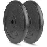 wuuhoo® Hantelscheiben Manuel 27mm Bohrung, Langhantelgewichte 2er Set, Gewichte für 1" Zoll Hantelstangen, Hantelscheibe beschichtet in Grau aus Gusseisen - Fitnessgerät für Zuhause 2x15 kg