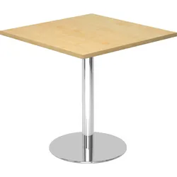 bümö Besprechungstisch, Esstisch klein, Tisch eckig 80x80 cm - kleiner Esstisch Ahorn, Rundtisch Esstisch 2 Personen mit Holz-Platte, Säule aus