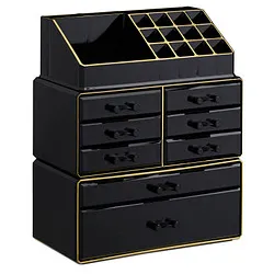 relaxdays Make-Up-Organizer schwarz/gold