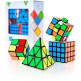 CUBIDI® Zauberwürfel Set - Speed Cube Set 2x2 3x3 4x4 Pyraminx Speedcube, Zauberwürfel für Kinder Erwachsene Anfänger 4 Stück