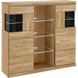 Home Affaire Highboard HOME AFFAIRE "Ribe,120cm breit,112cm hoch,Oberplatte massiv,12 Fächer", beige (eiche teilmassiv), B:125cm H:115cm T:35cm, Holz teilmassiv, Sideboards, Highboard, Holz massiv, Holzwerkstoff, Metall Griffe,2Türen mit Glaseinsatz