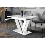 Home Collective Esstisch ausziehbar Tisch Küchentisch Esszimmertisch Ausziehtisch (Esszimmer Küche Wohnzimmer Esstisch erweiterbar), modernes Design mit V-Gestell 120-160x80 cm Weiß glänzend weiß