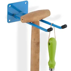 Relaxdays Gerätehalter Wand, Länge 24 cm, Doppelhaken, Wandhaken Garage, Werkstatt & Keller, Besenhalter Stahl, blau