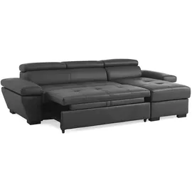 vente-unique Ecksofa Leder mit Schlaffunktion - Ecke Rechts - Anthrazit - JONOVA