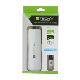 TECHLY Hub 4-Ports mit USB 3.1 Gen 1 Typ C-PD Kabel, 60W Multimedia USB 3.0 4-Port Alu - 4 x SuperSpeed