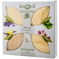 Aphrodite Olivenöl & Eselsmilch feste Seife Geschenk. - 4-teiliges Set - Naturseife mit einzigartigen Düften für gepflegte Haut - Handseife - Kernseife natur - Seifenstücke (4x85g)