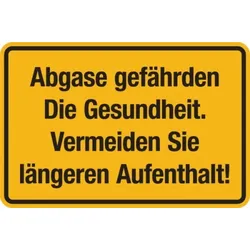 Hinweisschild, Abgase gefährden die Gesundheit - 300 x 200 x 1.5 mm Kunststoff
