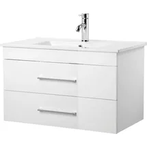 WELLTIME Waschtisch Florenz Badmöbel Badschrank mit Waschbecken, Waschplatz mit 2 Auszügen und Softclose Breite 80cm weiß