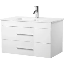 WELLTIME Waschtisch Florenz Badmöbel Badschrank mit Waschbecken, Waschplatz mit 2 Auszügen und Softclose Breite 80cm weiß