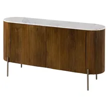 MASSIVMOEBEL24.DE Sideboard Mango 145x40x76 braun lackiert / Marmor weiß BARCELONA #203