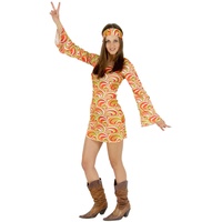 Foxxeo buntes 60er 70er Jahre Hippie Kleid mit Stirnband für Damen sexy Karneval Fasching Kostüm Party Größe M
