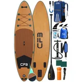 CFB SUP-Board Set 320x84x15 cm, Bis zu 160 kg, extra breites iSUP, aufblasbares Stand Up Paddle Board, (großes EVA-Deckpad, SUP Komplett-Set, 12 tlg., mit Paddel, Pumpe, Rucksack, Drybag, Handyhülle & Schultergurt), Surfboard, Paddelboard mit 3-Finnen-System für Anfänger und Erwachsene grün